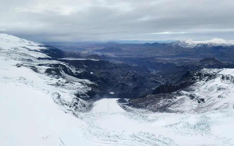 A glacier tongue in Iceland photographed from the air